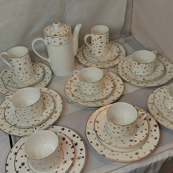 GALAXY FINE PORCELAIN CHINA BY SAKURA 14 KARAT TEA SET FOR 8 - Picture 9 of 11
